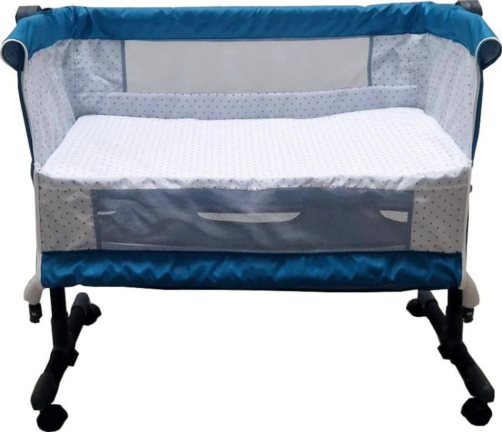 Patut copii transformabil in balansoar bebe Baby Care™ Co-Sleeper, Cu plasa insecte si cosulet depozitare, Design modern, 4 roti cu frana, Dimensiuni