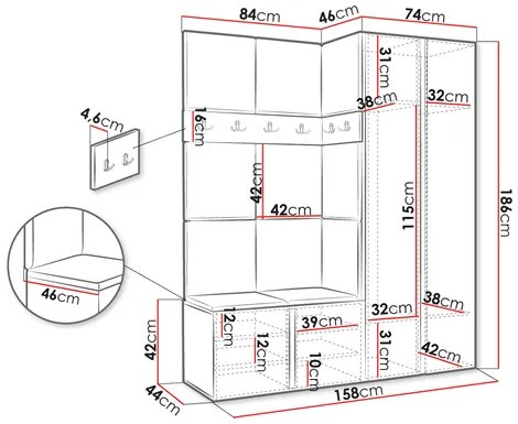 Mobilier hol Tovenaz XII (Alb + albastru) (cu oglindă). 1104805