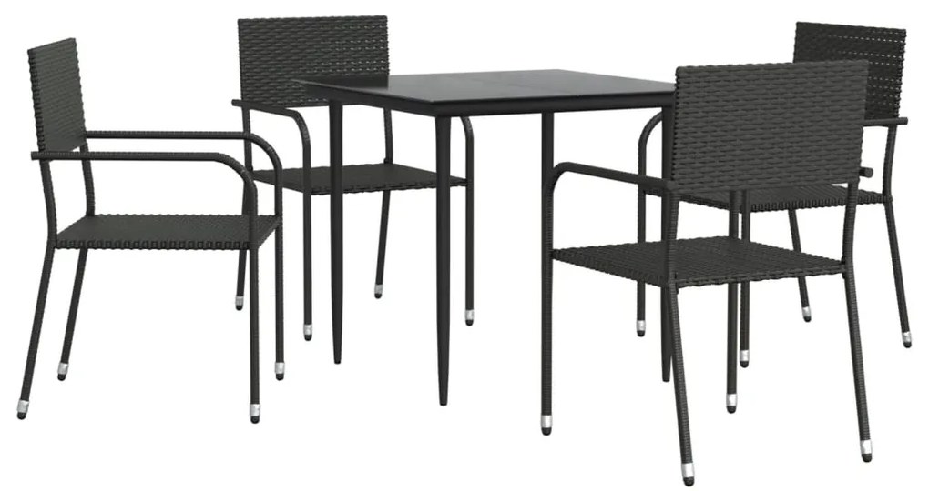 3203273 vidaXL Set mobilier de grădină, 5 piese, negru, poliratan și oțel