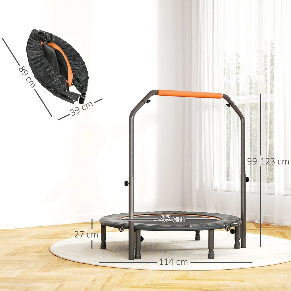 HOMCOM Trampolin Fitness Mini Pliabil de 45", cu Mâner Reglabil cu Spumă, Portocaliu | Aosom Romania