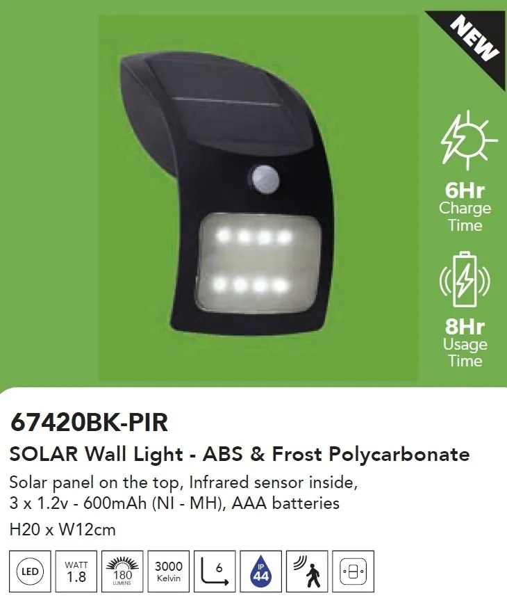 Aplica LED solara de exterior cu senzor de miscare IP44 Solar