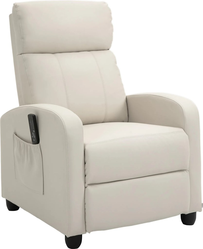 HOMCOM Fotoliu Masaj Rabatabil cu Funcție de Masaj, cu Suport pentru Picioare, Ideal pentru Relaxare, 68x88x98 cm, Crem | Aosom Romania