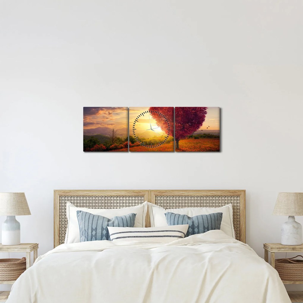 Tablou cu copaci în forma de inimă (cu ceas) (90x30 cm)