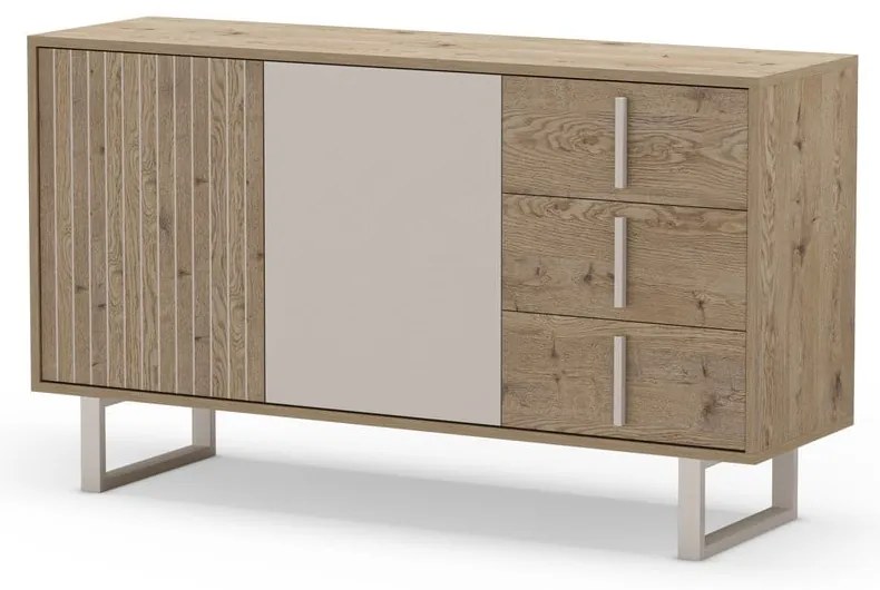 Comodă gri/în culoare naturală joasă cu aspect de lemn de stejar 140x80 cm Millay – Marckeric