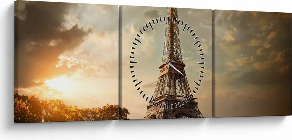 Tablou - Turnul Eiffel. Paris, Franța (cu ceas) (90x30 cm)