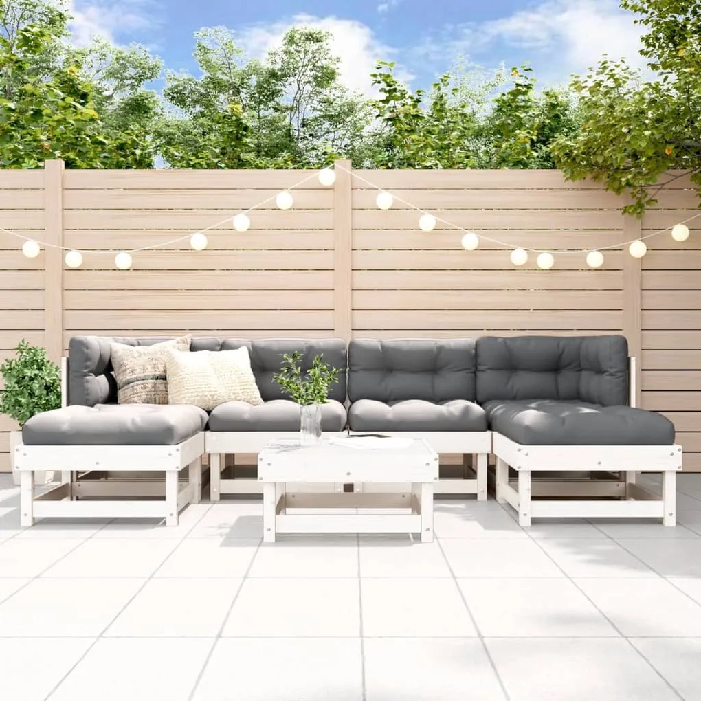 vidaXL Set mobilier de grădină, 7 piese, alb, lemn masiv de pin