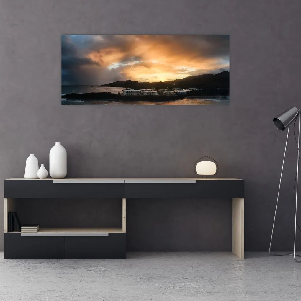 Tablou - plaja cu cerul întunecat (120x50 cm)