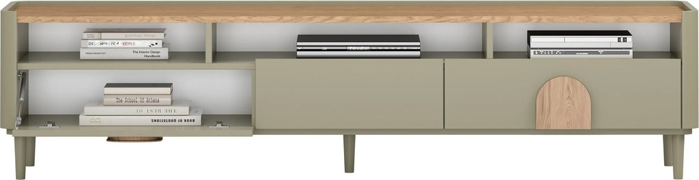 Comodă TV Amilio 200 cm cu sertare - eucalipt / stejar baltic dune / mânere stejar natural