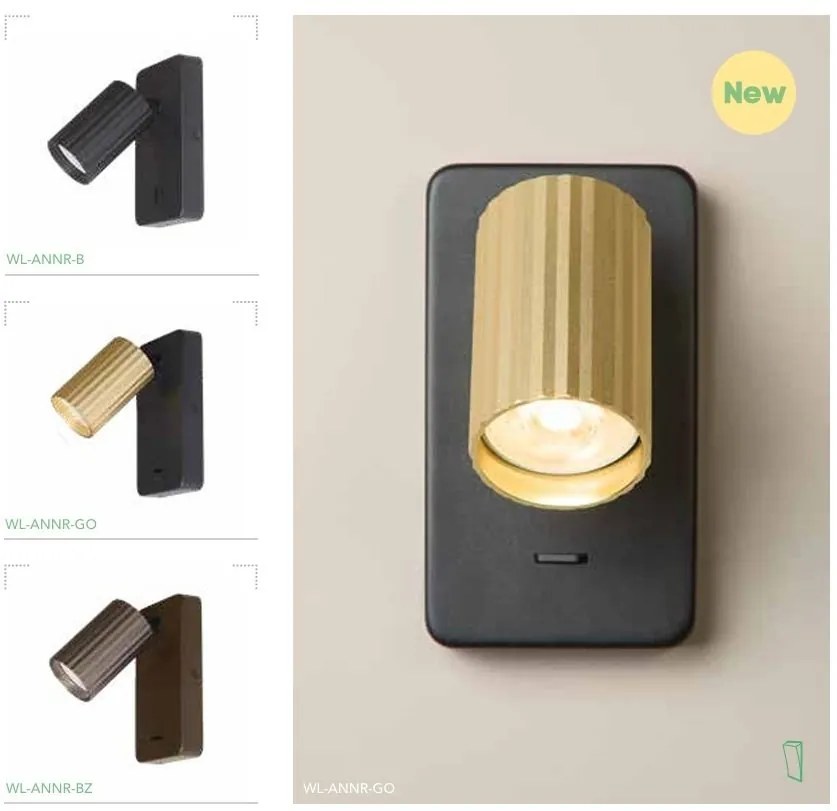 Aplica cu spot din aluminiu canelat Anna Reader auriu