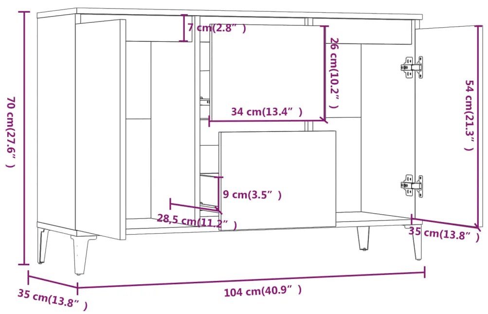 Servanta, stejar maro, 104x35x70 cm, lemn prelucrat 1, Stejar brun