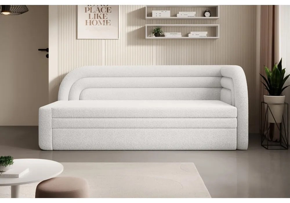 Canapea crem extensibilă/cu spațiu de depozitare cu tapițerie din țesătură bouclé cu colț pe partea dreaptă 223 cm Fabillo – ELTAP