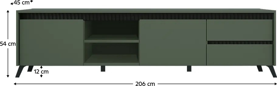 Măsuţă TV, verde smoke/negru, LONGY RTV2K2So