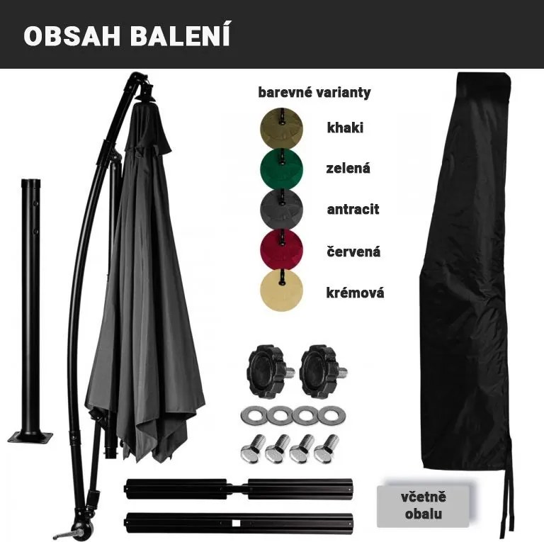 STILISTA Umbrelă de grădină cu LED și mâner, 350 cm, bej