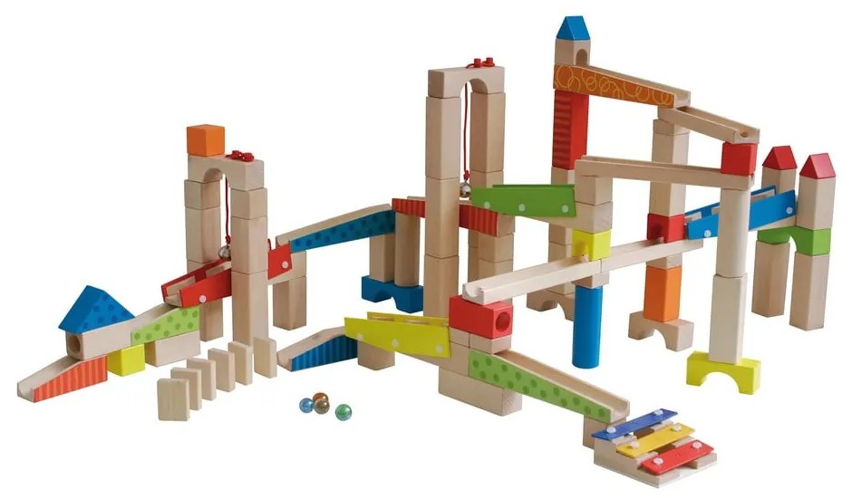 Pistă cu bile și cuburi din lemn Marble Run - Roba