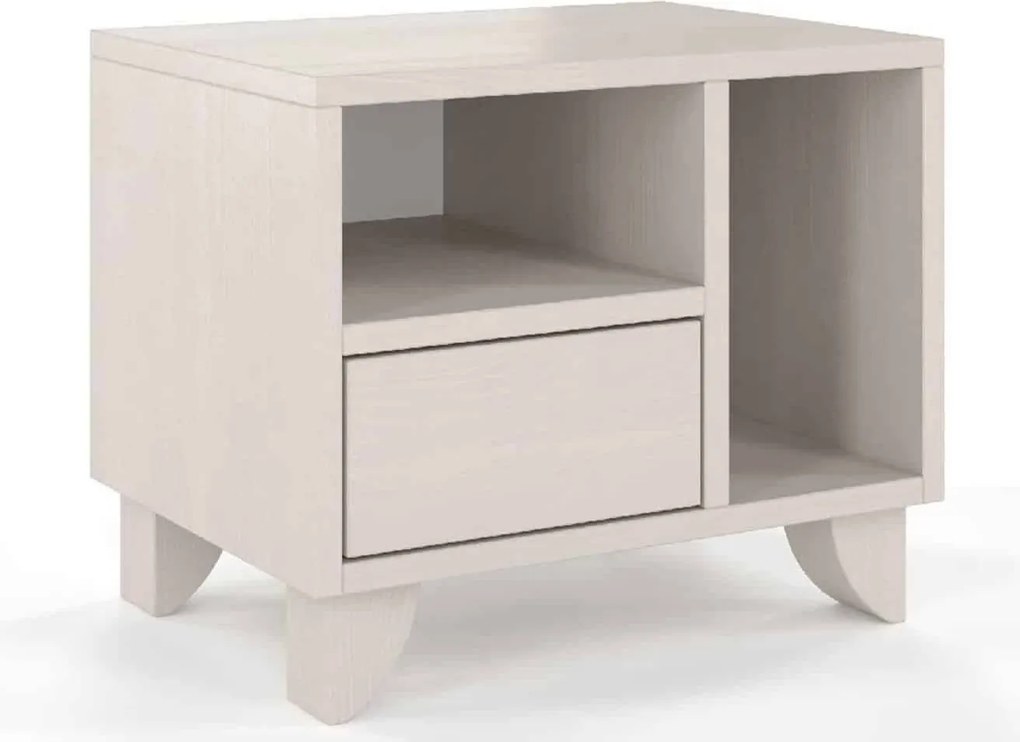 Noptieră lemn masiv TerraCraft 1 Sertar 2 Rafturi Pin, 45 × 35 × 39 cm - Alb Pur