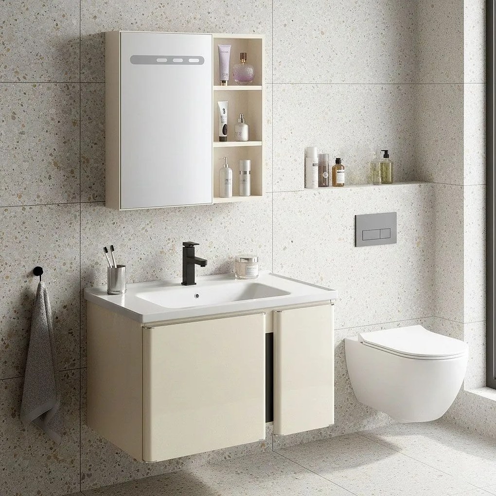 Set mobilier de baie cu lavoar Tula 60cm Beige