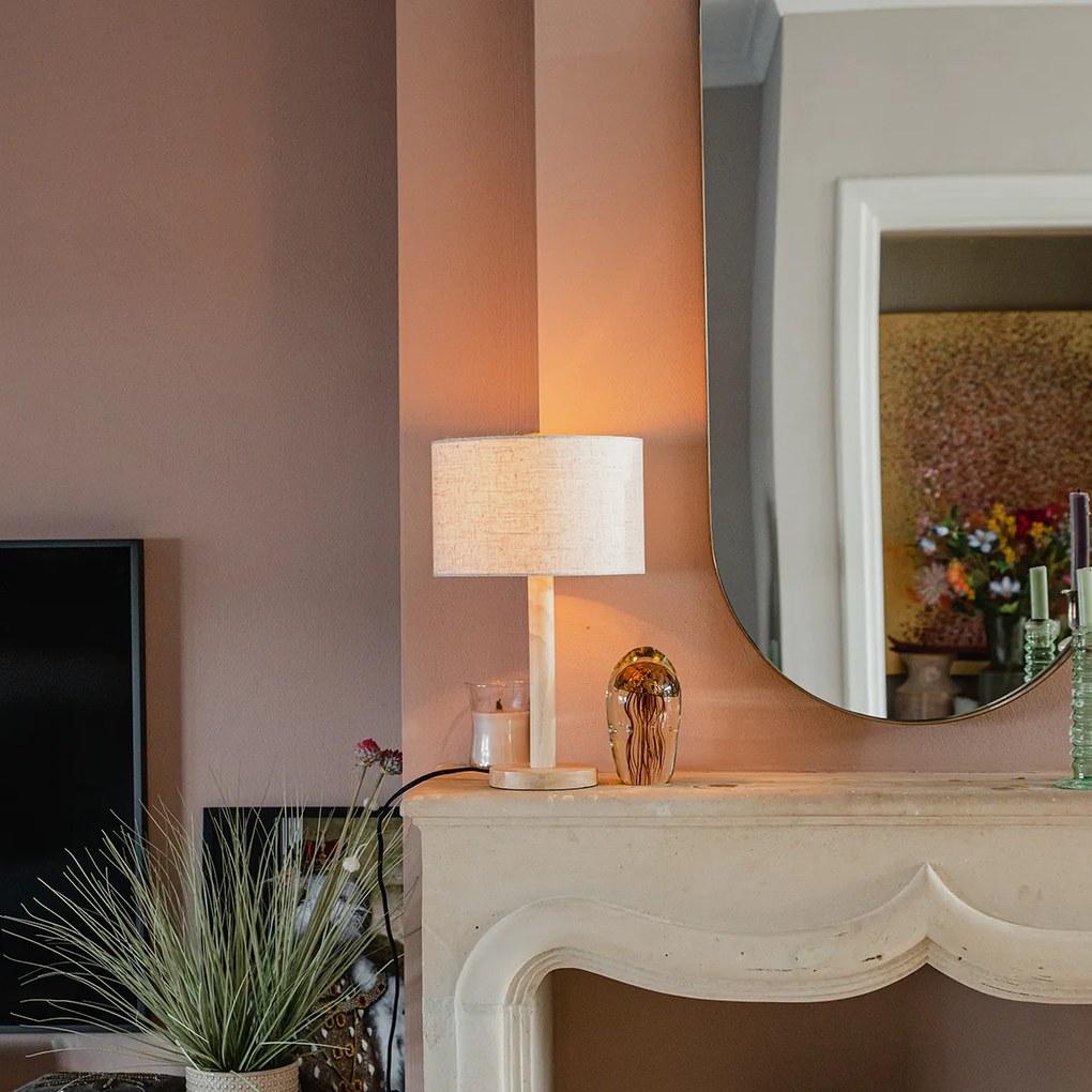 Lampă de masă rustică din lemn cu abajur din in bej 25 cm - Mels