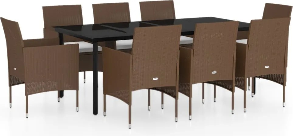 vidaXL Set mobilier de grădină cu perne, 9 piese, maro și negru