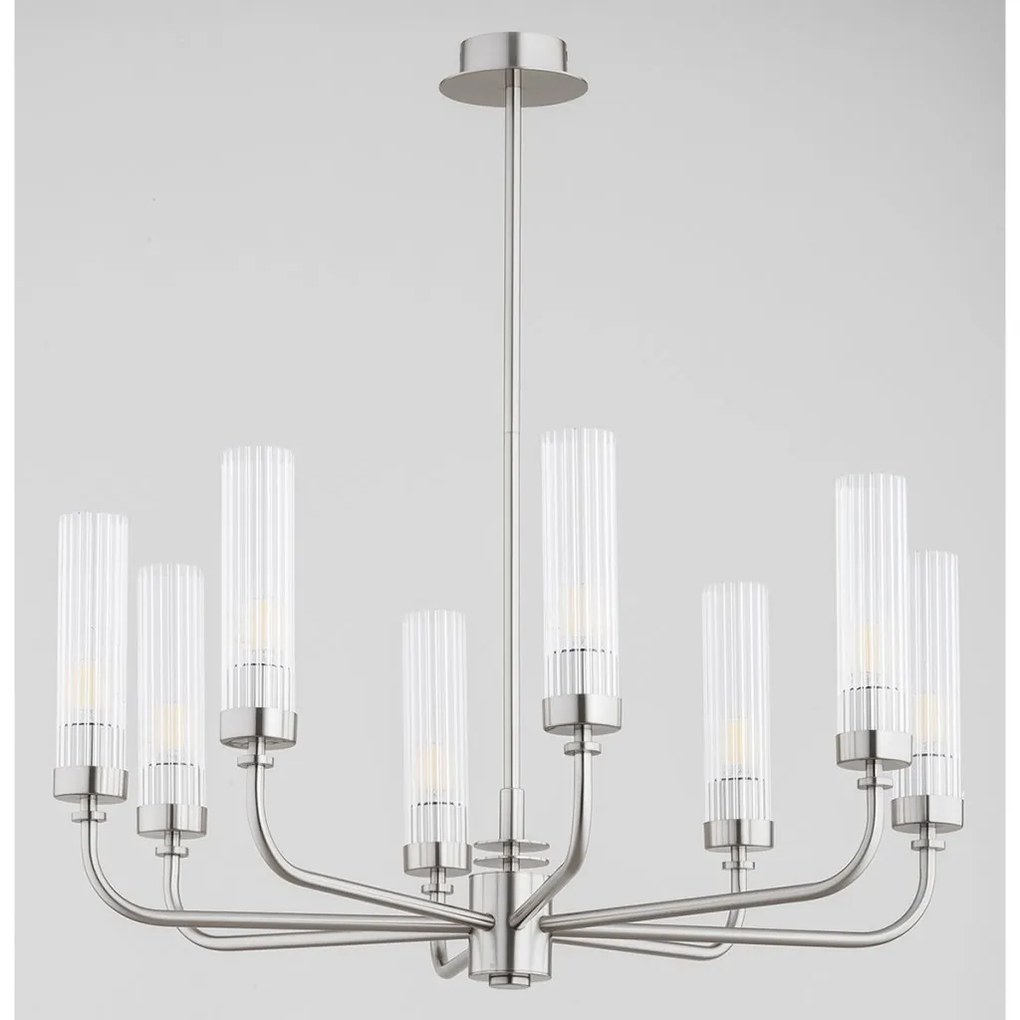 Candelabru 8 brate, otel nickel, sticla canelata PRESTON 5084