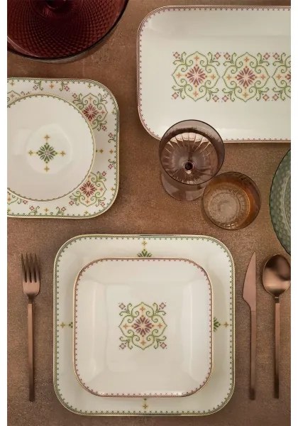 Set de veselă 26 buc alb/verde/porțelan