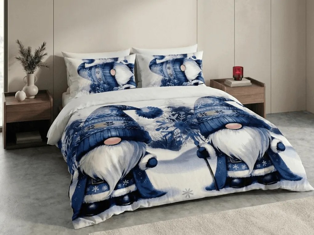 Lenjerie cocolino GNOMLI alb-albastru Dimensiune lenjerie de pat: 70 x 90 cm | 140 x 220 cm