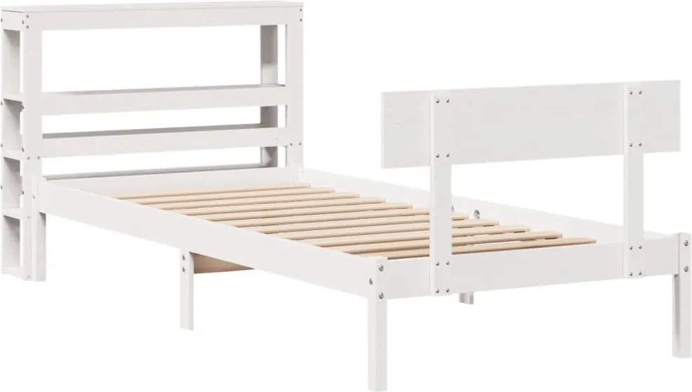vidaXL Cadru de pat fără saltea, alb, 90x200 cm, lemn masiv pin