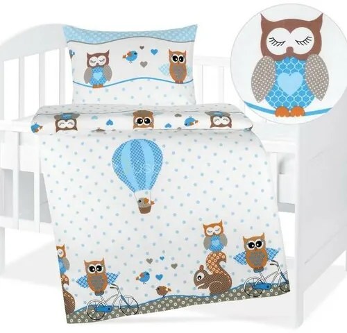 Bellatex Lenjerie de pat din bumbac pentru copiiAgáta Sovička albastră, 90 x 135 cm, 45 x 60 cm