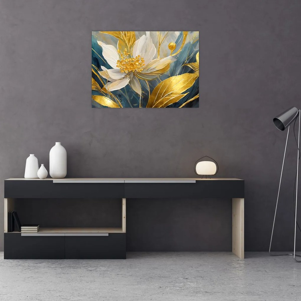 Tablou - Pictura de flori de aur (70x50 cm)