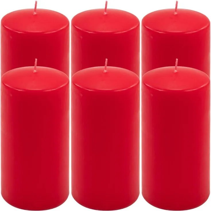 Set de lumânări pilon, 15 cm, Ø 7,5 cm, roșu, 6 bucăți