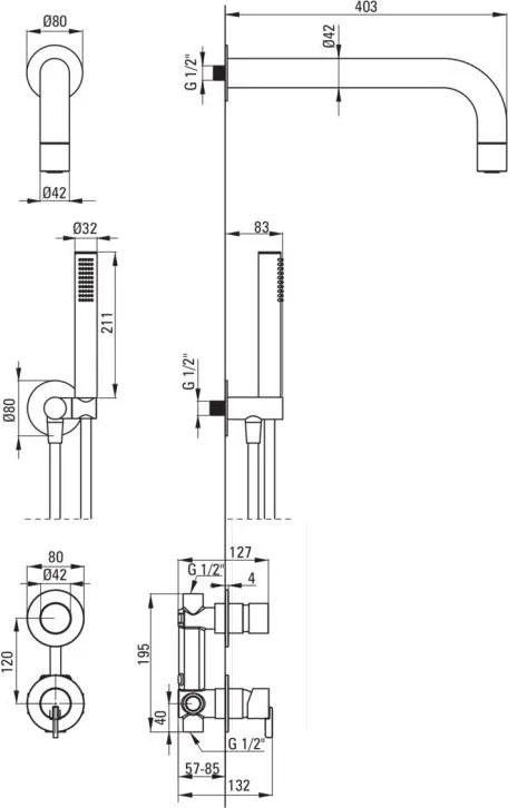 SILIA – Set de duș cu montare îngropată, pălărie de duș fixă, finisaj Bronz periat (NQS_C9XK) 🛁✨