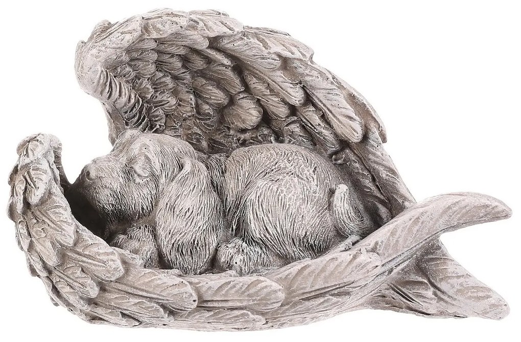 Decorație funerară Câine în aripi, poliresină,gri, 13 x 7 x 8 cm