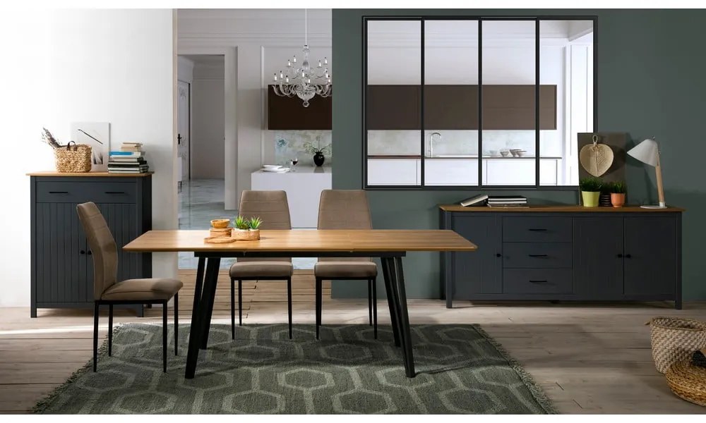 Comodă albastru-închis din lemn masiv de pin 190x80 cm Miranda – Marckeric
