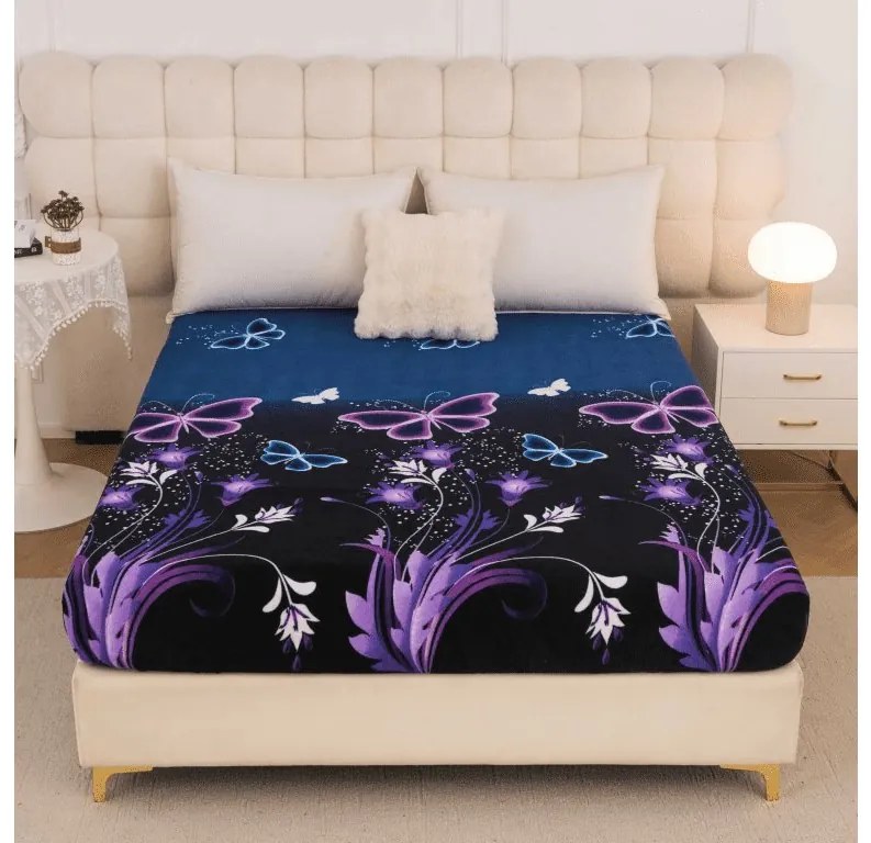 Cearsaf Cocolino microplus cu elastic VIOLET BUTTERFLY 200x200 cm albastru inchis