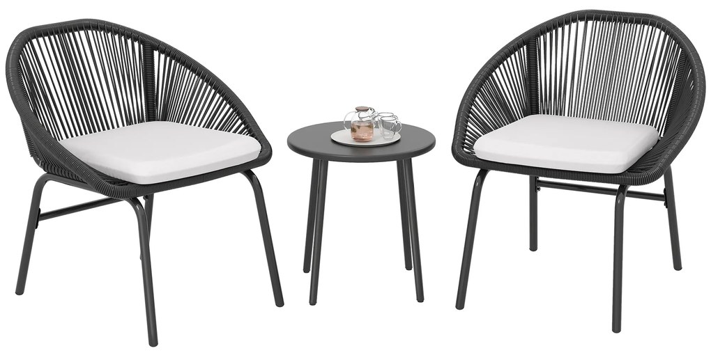 Outsunny Set Bistro pentru Terasa din 3 Piese, Set cu Perne Moi pentru Sezut, Set de Mobilier din Rachita, Negru | Aosom Romania