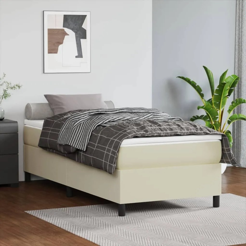 3121019 vidaXL Cadru de pat box spring, crem, 90x190 cm, piele ecologică