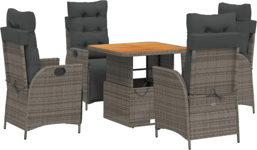vidaXL Set mobilier de grădină cu perne, 5 piese, gri, poliratan