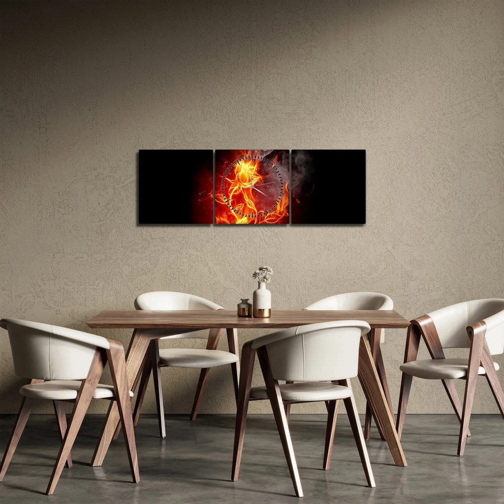 Tablou - Trandafiri în foc (cu ceas) (90x30 cm)