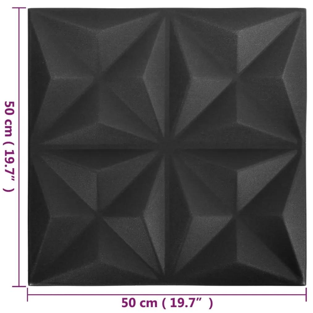 Panouri de perete 3D 24 buc. negru 50x50 cm model origami 6 m   24, Negru origami