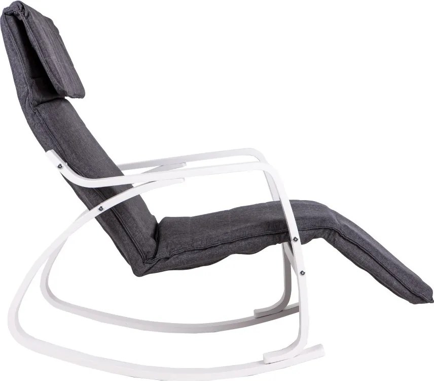 Scaun oscilant cu suport reglabil pentru picioare, cadru din lemn alb - gri
