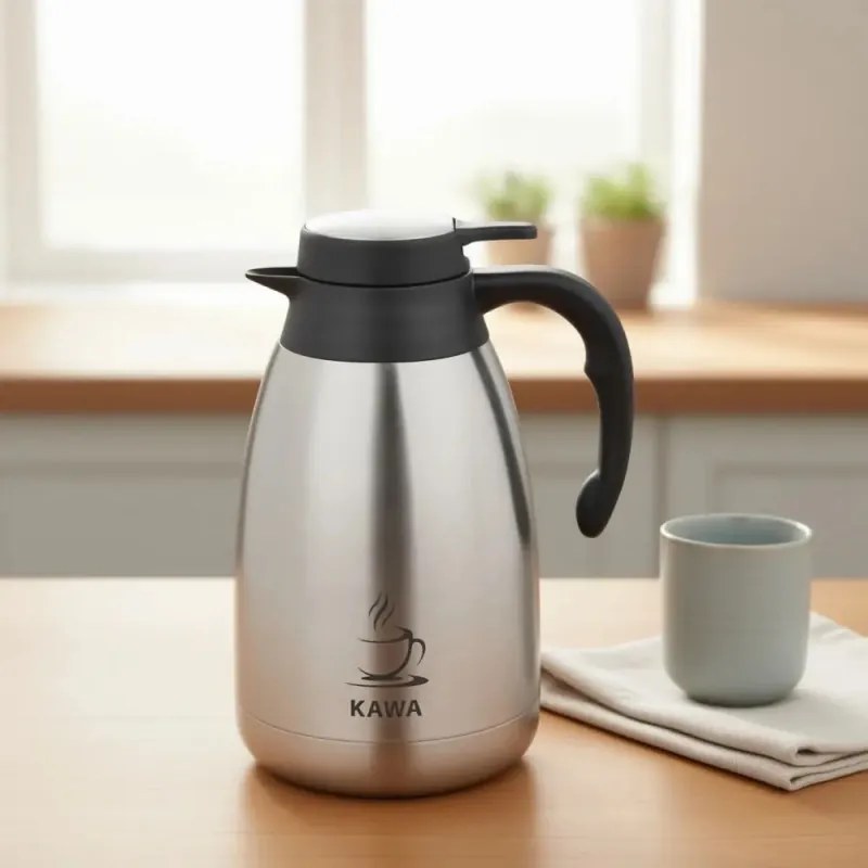 Termos de cafea pentru conferințe Kinghoff KH 2094, 2 l, pereți dubli, corp din oțel inoxidabil, inox/negru
