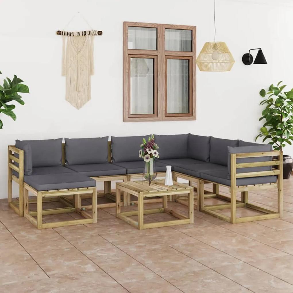 3064955 vidaXL Set mobilier de grădină cu perne, 8 piese, lemn de pin tratat