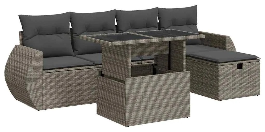 3327890 vidaXL Set mobilier grădină cu perne, 6 piese, gri, poliratan