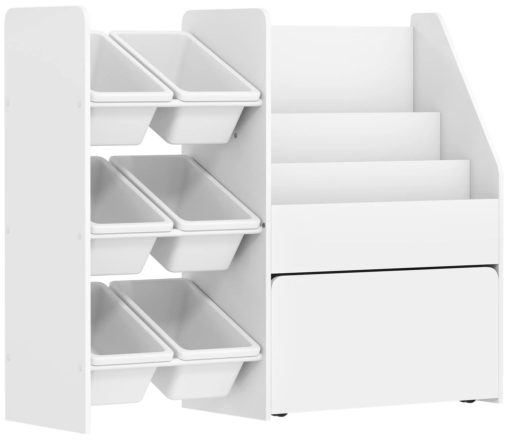 AIYAPLAY Mobilier depozitare copii depozitare jucării copii 6 cutii detașabile și cutie mare pe roți 100 x 30 x 80 cm alb | Aosom Romania