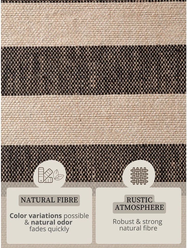 Covor negru/crem reversibil/țesut manual din iută 120x170 cm Playa – Hanse Home