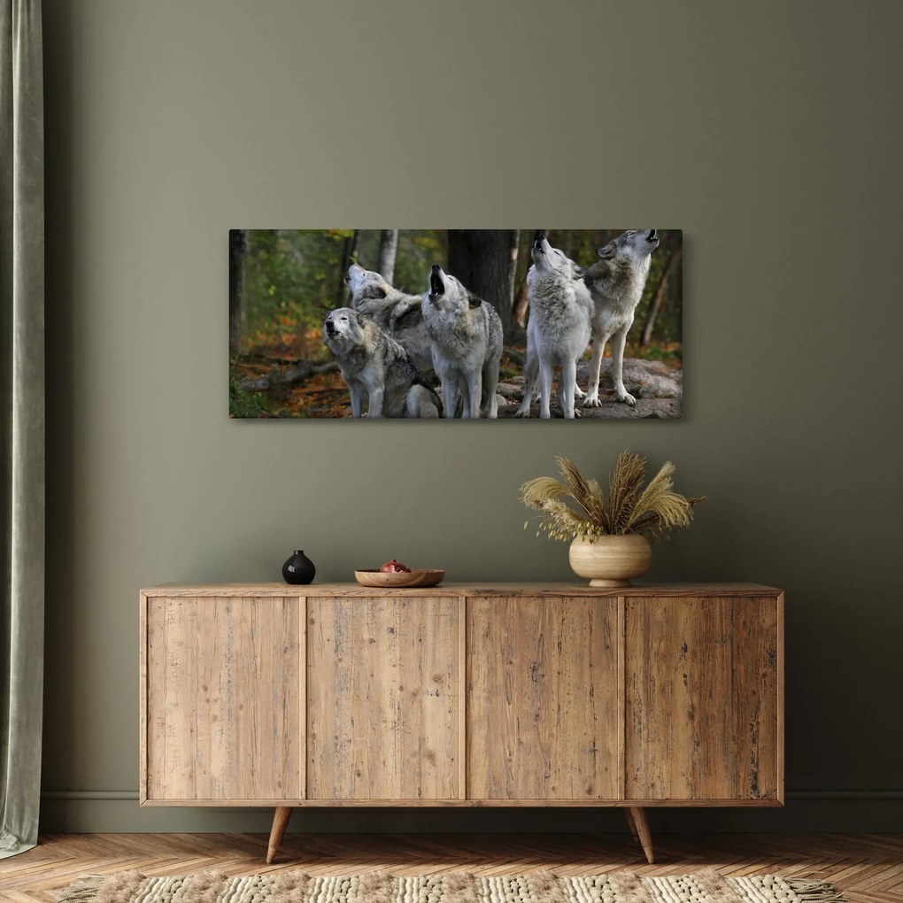 Tablou - Lupii de pe stâncă (120x50 cm)