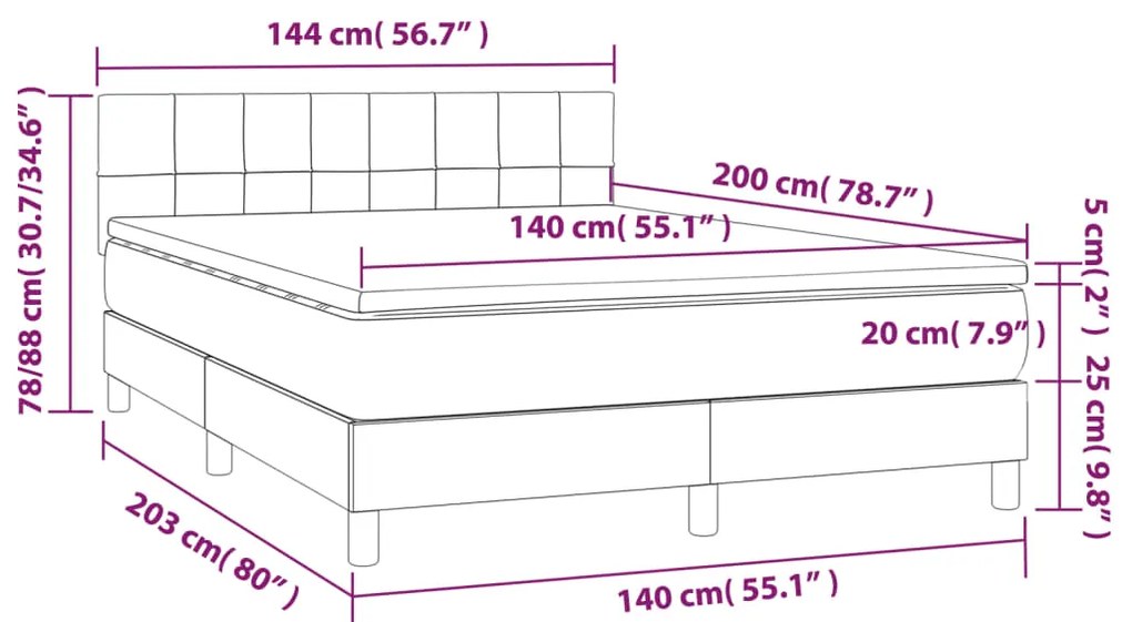 Pat box spring cu saltea, gri inchis, 140x200 cm, textil Morke gra, 140 x 200 cm, Cu blocuri patrate