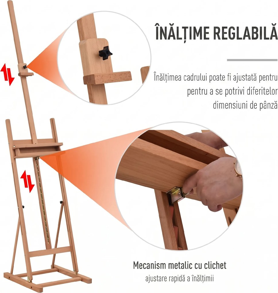 Vinsetto Sevalet Pictura Mare din Lemn de Fag, Sevalet pentru Desen Reglabil cu Compartiment Depozitare, 53x50.5x171-230cm | Aosom Romania