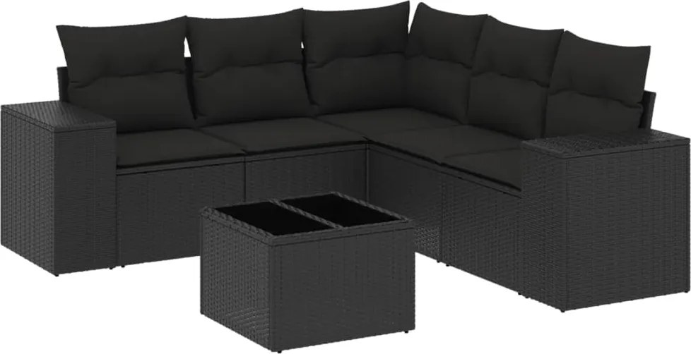 vidaXL Set mobilier de grădină cu perne, 6 piese, negru, poliratan