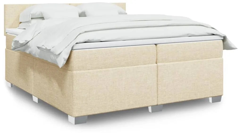 3288293 vidaXL Pat box spring cu saltea, crem, 200x200 cm, textil