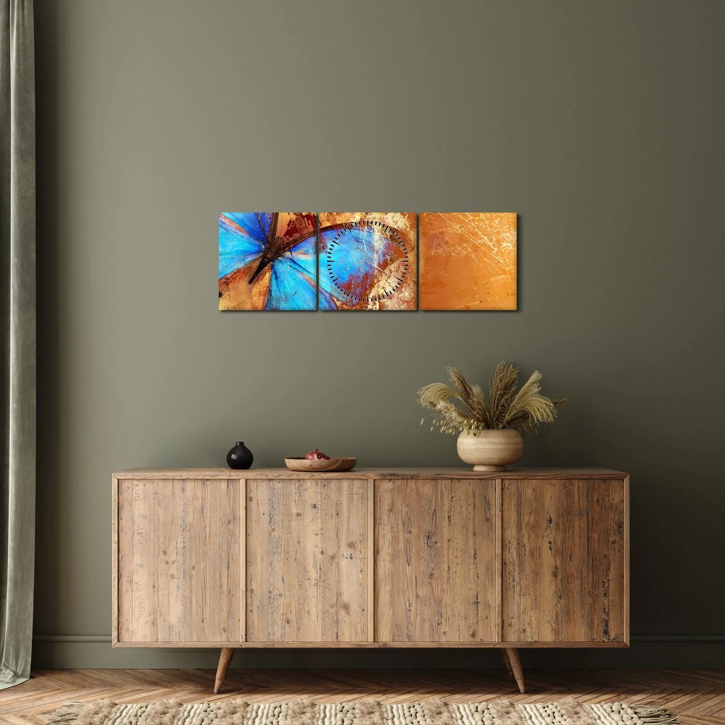 Tablou - Fluture albastru (cu ceas) (90x30 cm)